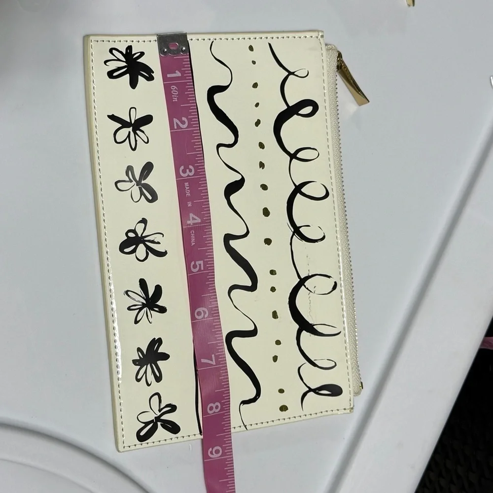 kate spade Cream Wristlet with Black Floral & Scribble Print Pencil Case